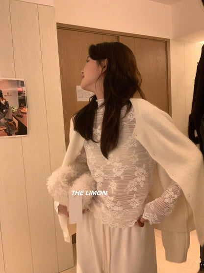 【L9320】實拍檸檬秋冬浪漫內搭立領長袖蕾絲衫251117
