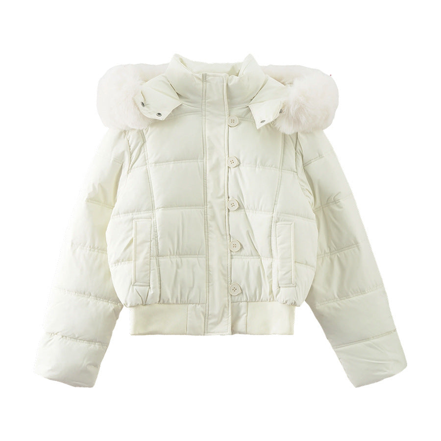 【H5501】實拍奶油風毛領連帽短款加厚棉服251118