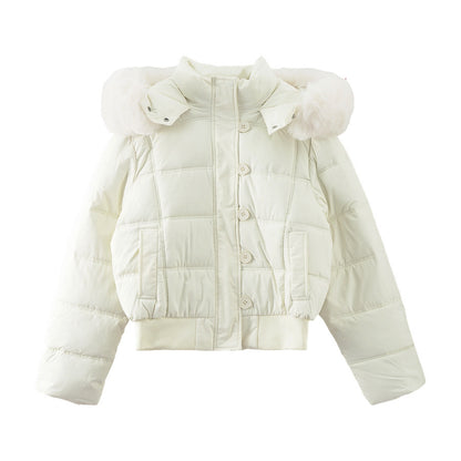 【H5501】實拍奶油風毛領連帽短款加厚棉服251118