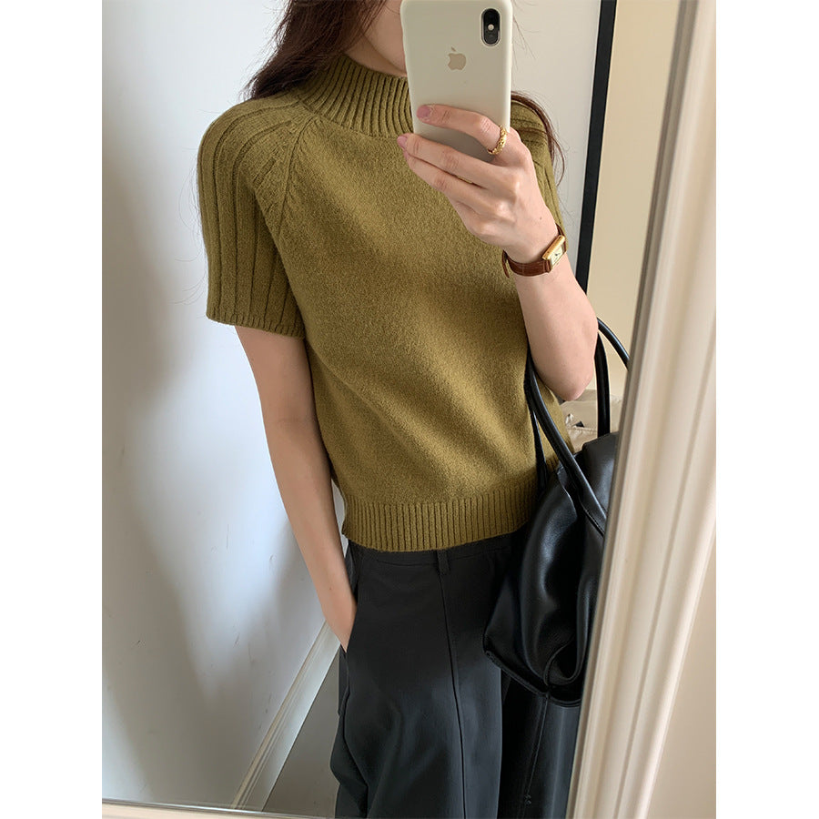 【H5516】實拍高領氣質短袖針織衫251125
