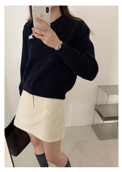 【H564】實拍貓咪刺繡Polo針織衫251021