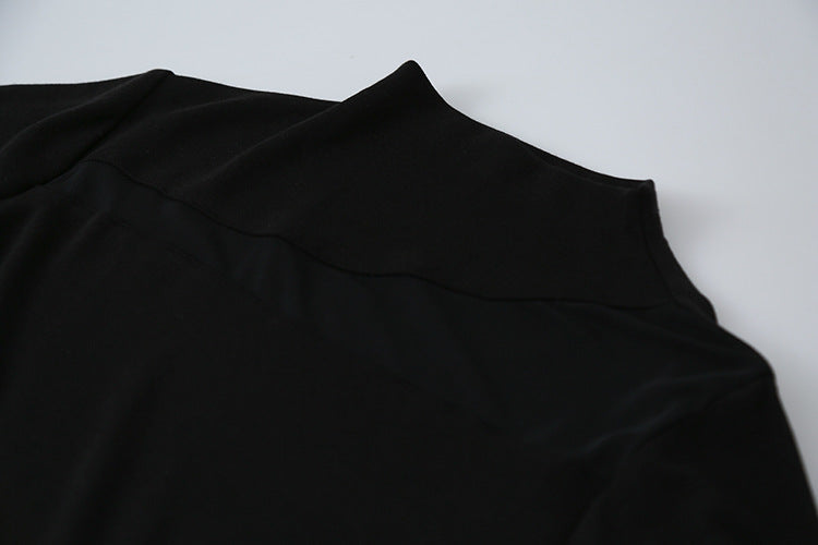 【LD11024】實拍氣質網紗拼接加絨半高領長袖T恤251124