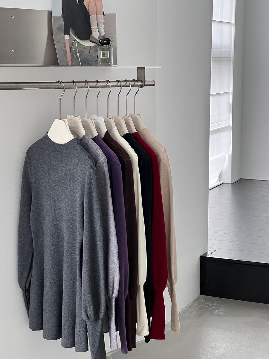 【cimz6652】實拍氣質半高領/V領燈籠袖極簡氣質針織衫251128