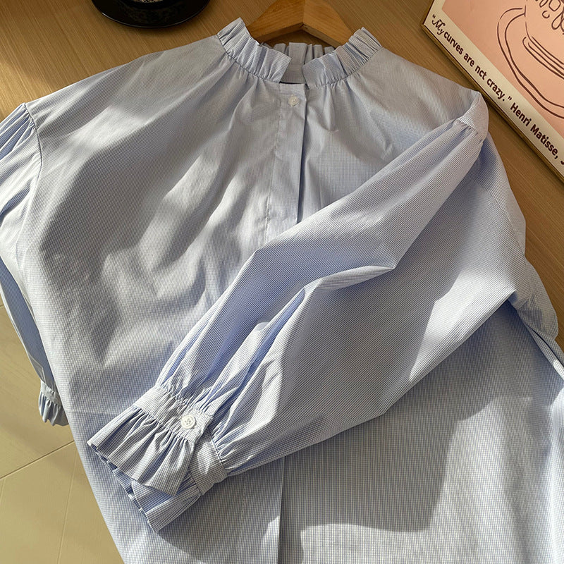 【cim2680】實拍早春質感立領小荷葉落肩燈籠袖襯衫（棉100)250220