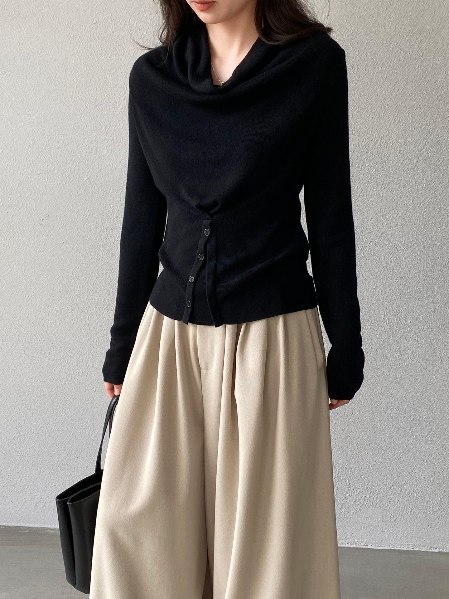 【cimzM946】氣質慵懶超顯白✨設計感垂墜領一字肩露肩顯瘦針織上衣260319