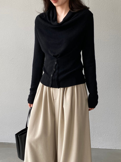 【cimzM946】氣質慵懶超顯白✨設計感垂墜領一字肩露肩顯瘦針織上衣260319