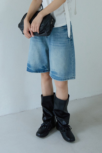 【LD11214】實拍美式復古休閒👖高腰水洗寬鬆直筒牛仔五分褲/中褲260331