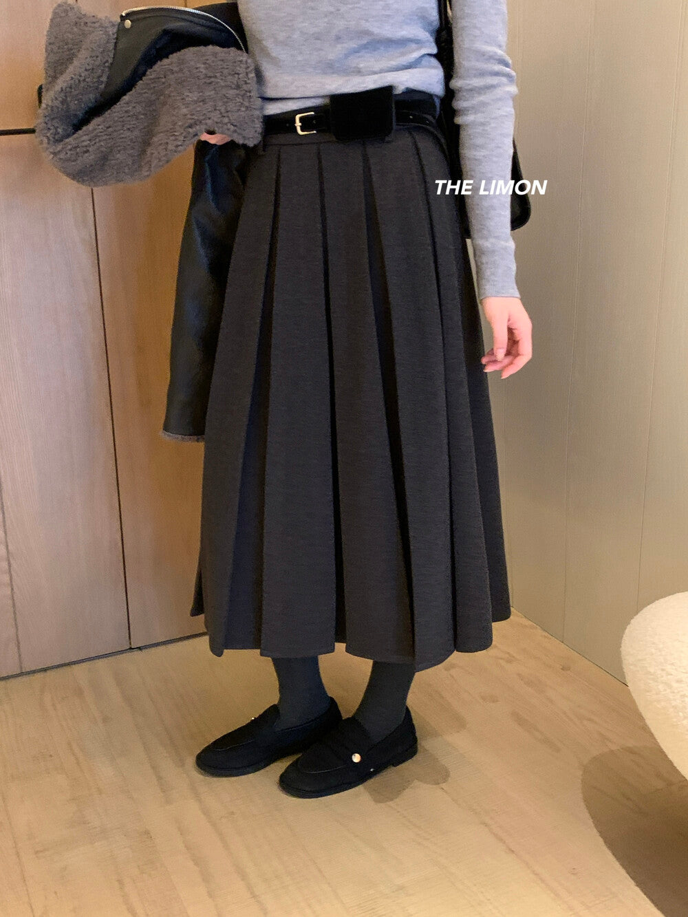 【L1177】實拍檸檬秋冬毛呢星空紋顯瘦百褶裙+腰包251117