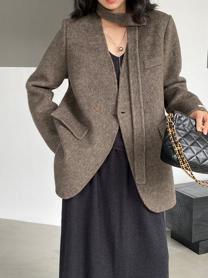 【cimz809】實拍復古雙面羊毛西裝外套+飄帶（羊毛100)251120