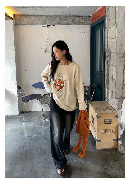 【H5402】實拍復古做舊洗水黑灰色廓形牛仔褲250902