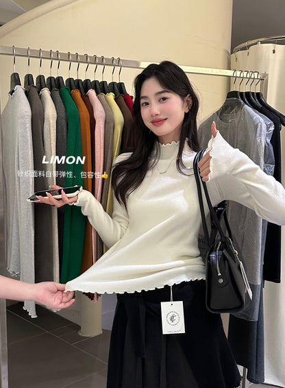 【LDF006】檸檬家親膚絨木耳邊半高領長袖針織衫251117