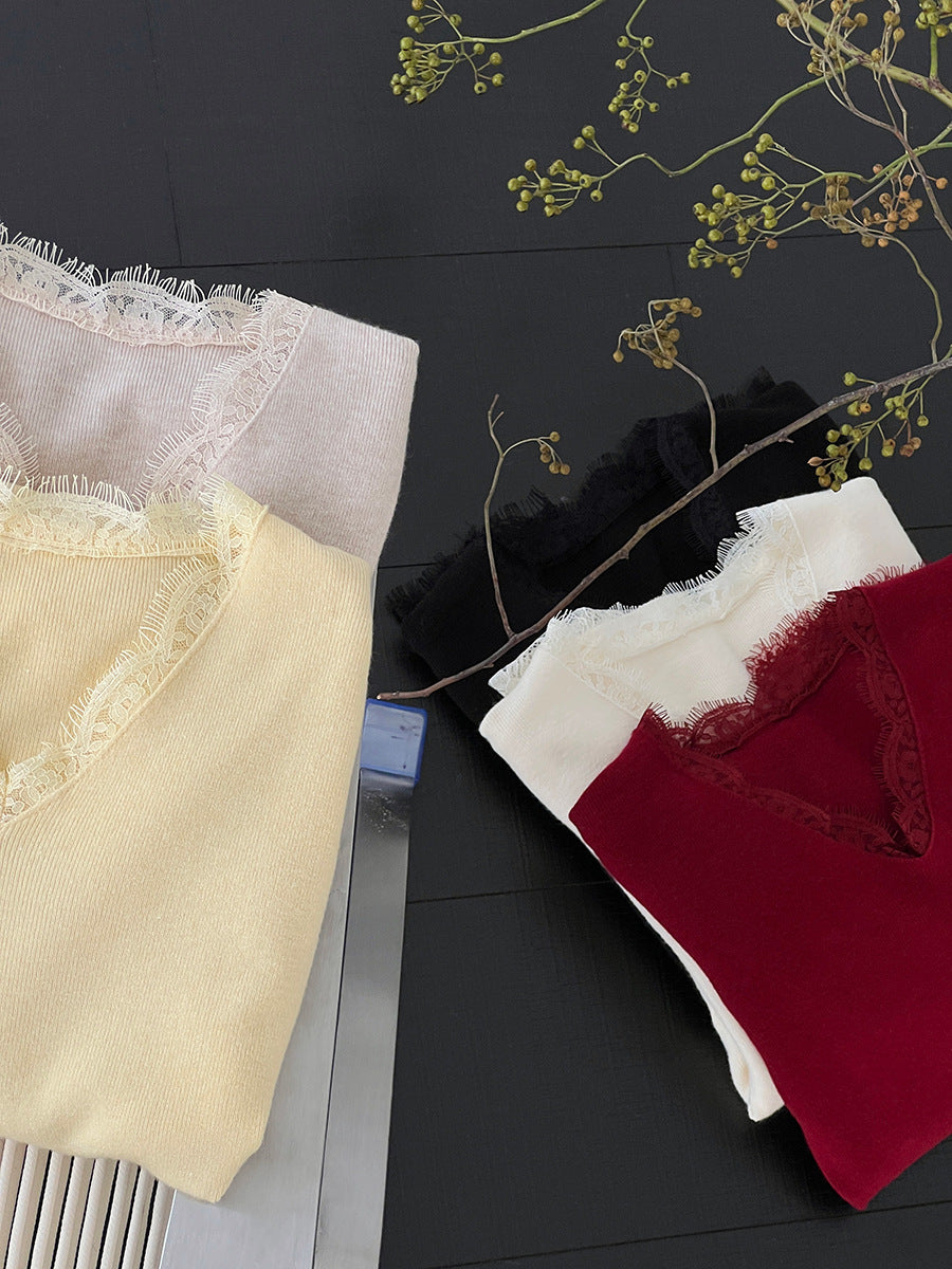 【cimz8833】實拍精緻蕾絲長袖針織衫251120