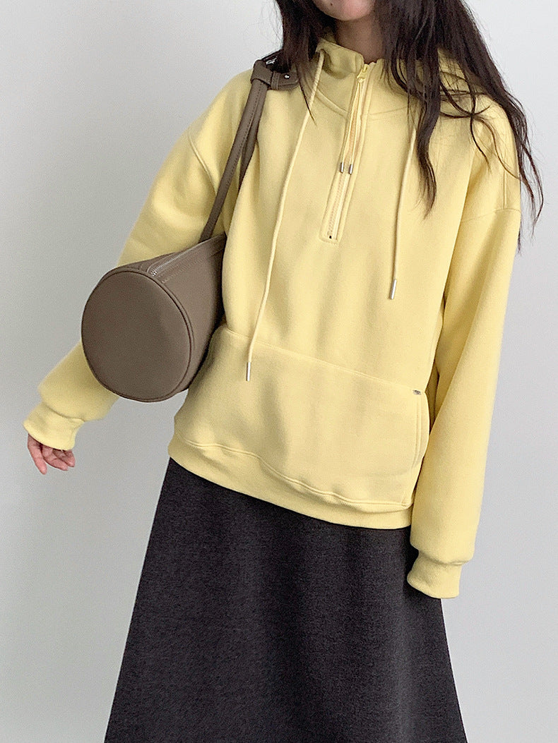 【LD11064】實拍慵懶灰色加絨加厚連帽寬鬆衞衣251209