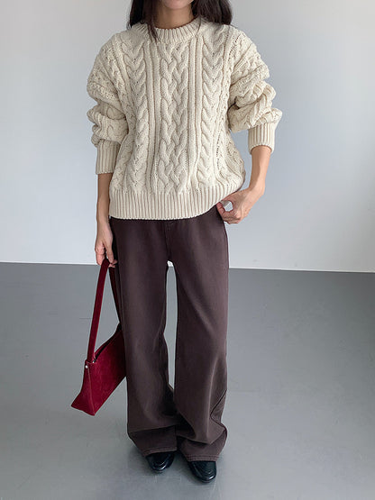 【LD11003】實拍冬季加厚麻花長袖圓領毛衣251110