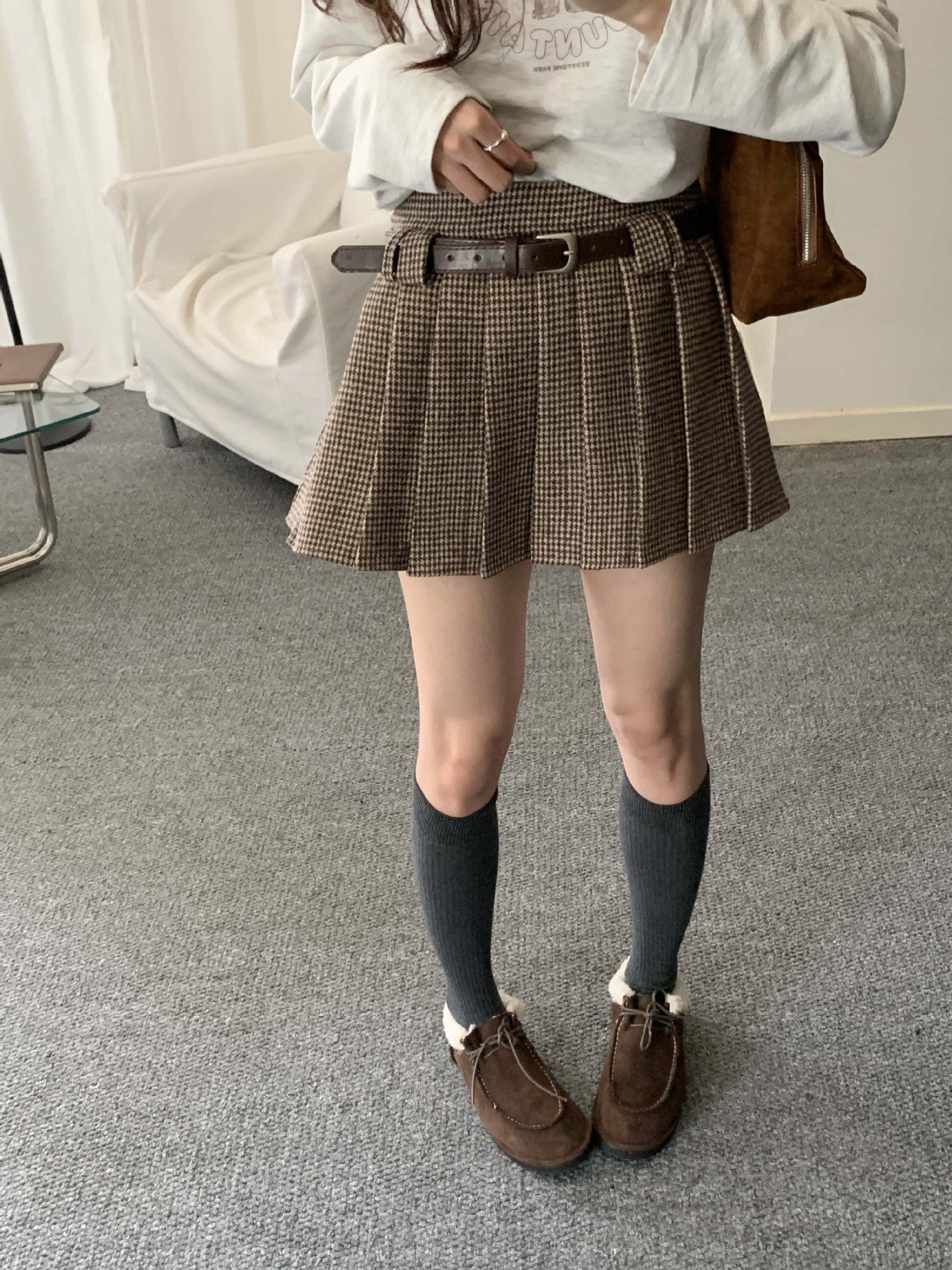 【H5492】實拍S~XL復古學院風磨毛百褶a字裙（內有安全褲）251109