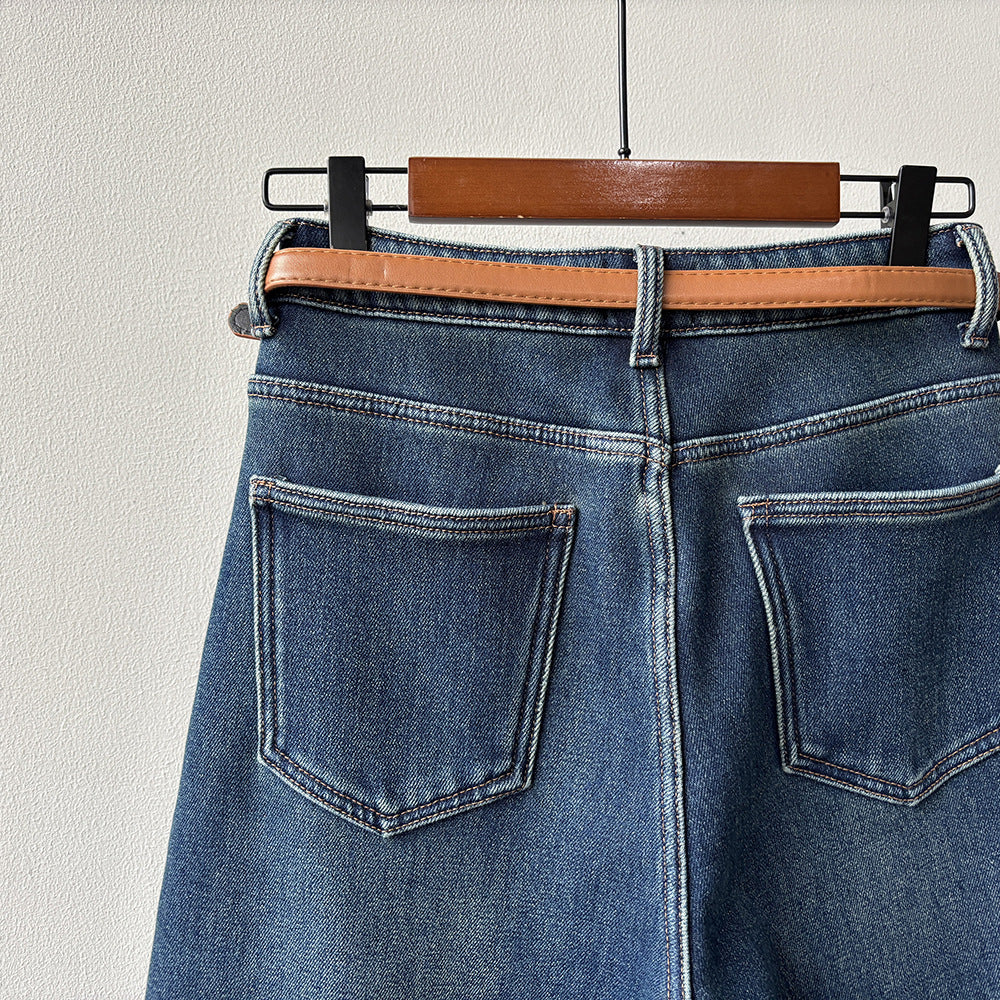 【Y98395】實拍S~XL復古加絨直筒牛仔褲含腰帶251106