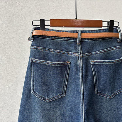 【Y98395】實拍S~XL復古加絨直筒牛仔褲含腰帶251106