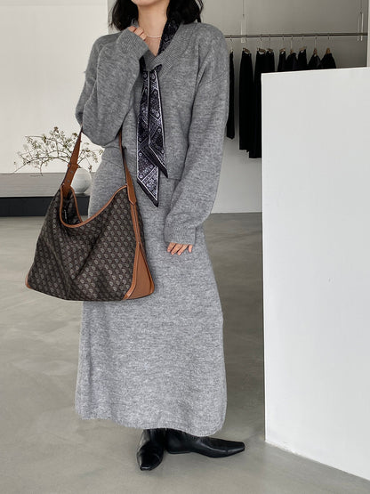 【cim823】實拍韓系軟糯短版針織毛衣+絲巾+針織長裙251030