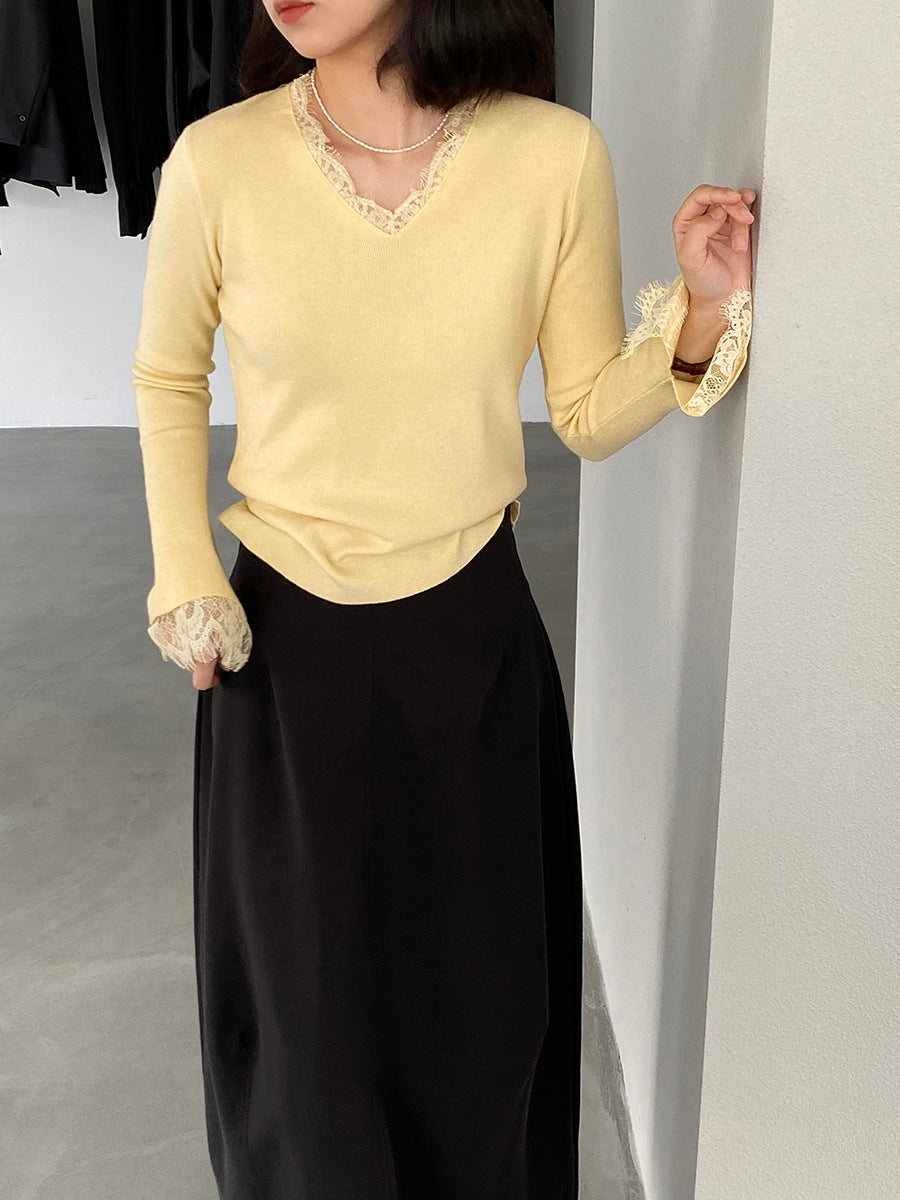 【cimz8833】實拍精緻蕾絲長袖針織衫251120