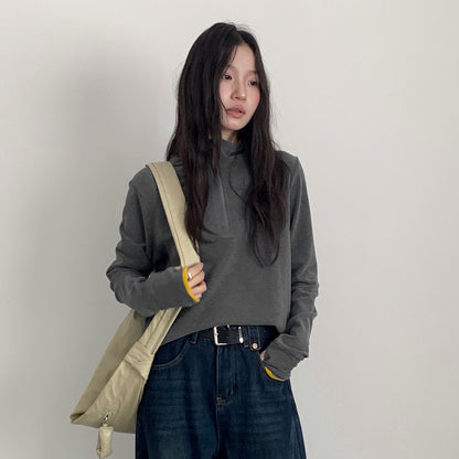 【LD11028】實拍德絨舒適極簡半拉鍊連帽衞衣251124