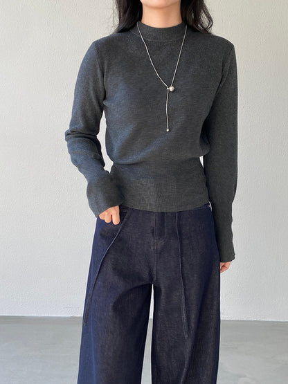 【cimz3012】實拍韓系氣質半高領喇叭袖收腰針織衫251201