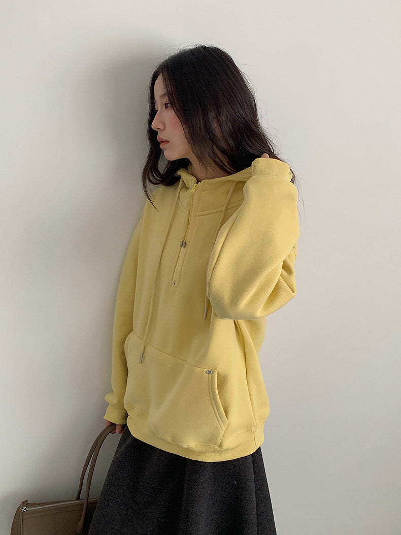 【LD11064】實拍慵懶灰色加絨加厚連帽寬鬆衞衣251209