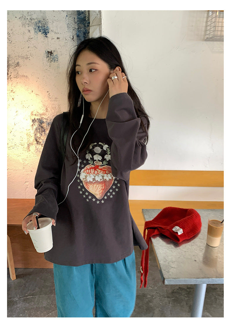 【H5397】實拍韓系甜美少女寬鬆長袖T恤250902