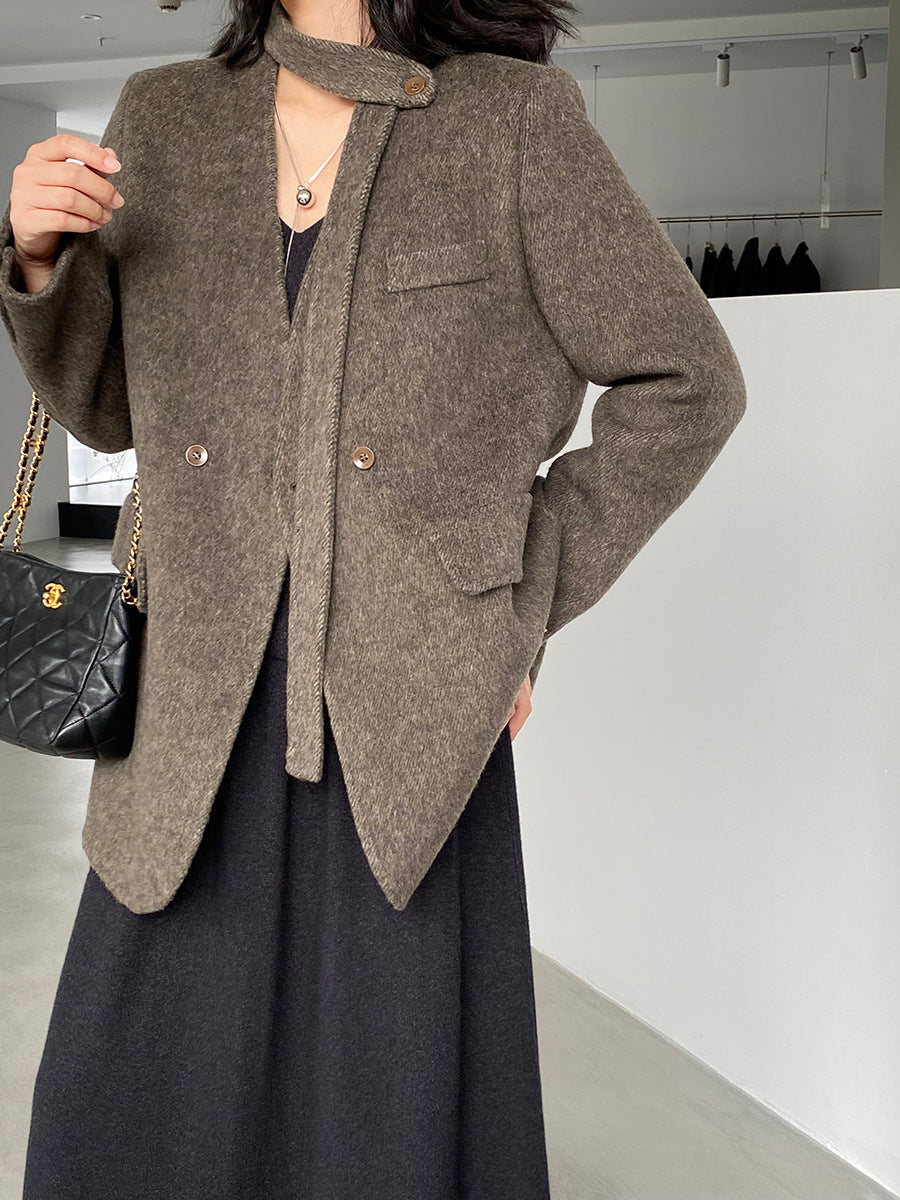 【cimz809】實拍復古雙面羊毛西裝外套+飄帶（羊毛100)251120