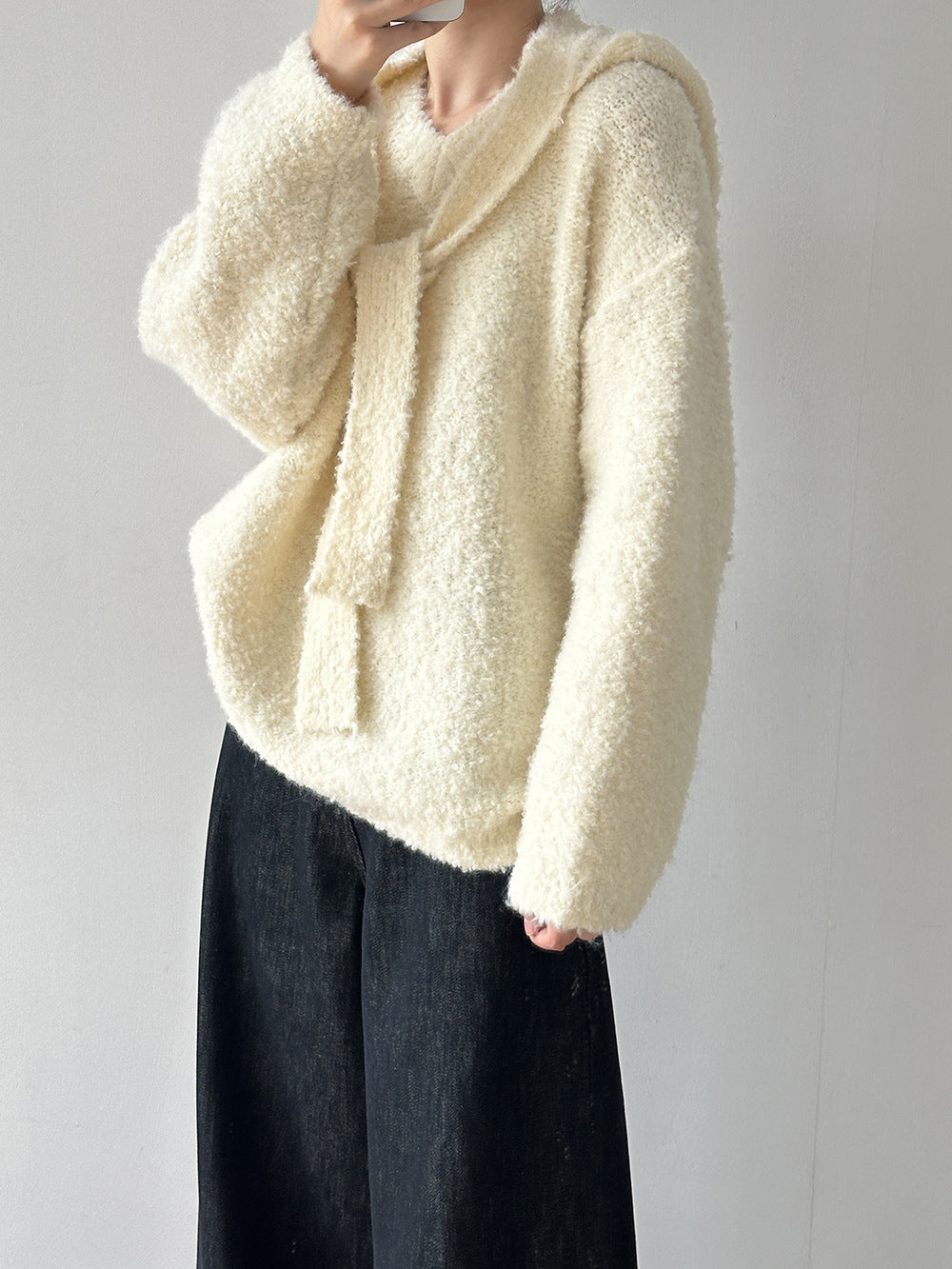 【YK259】實拍冬季慵懒奶呼呼針織毛衣+可拆卸披肩帽子(羊毛12%)251113