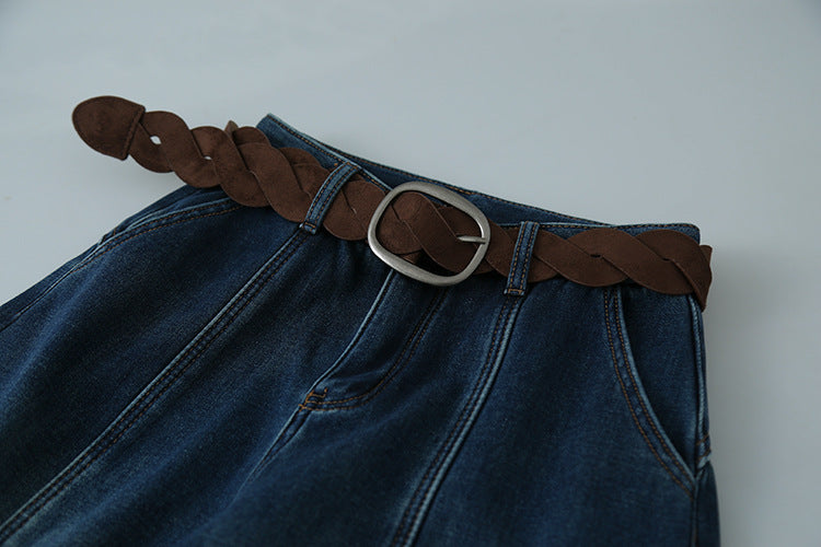 【LD11020】實拍S~XL加絨加厚復古水洗做舊彎刀闊腿牛仔褲251110