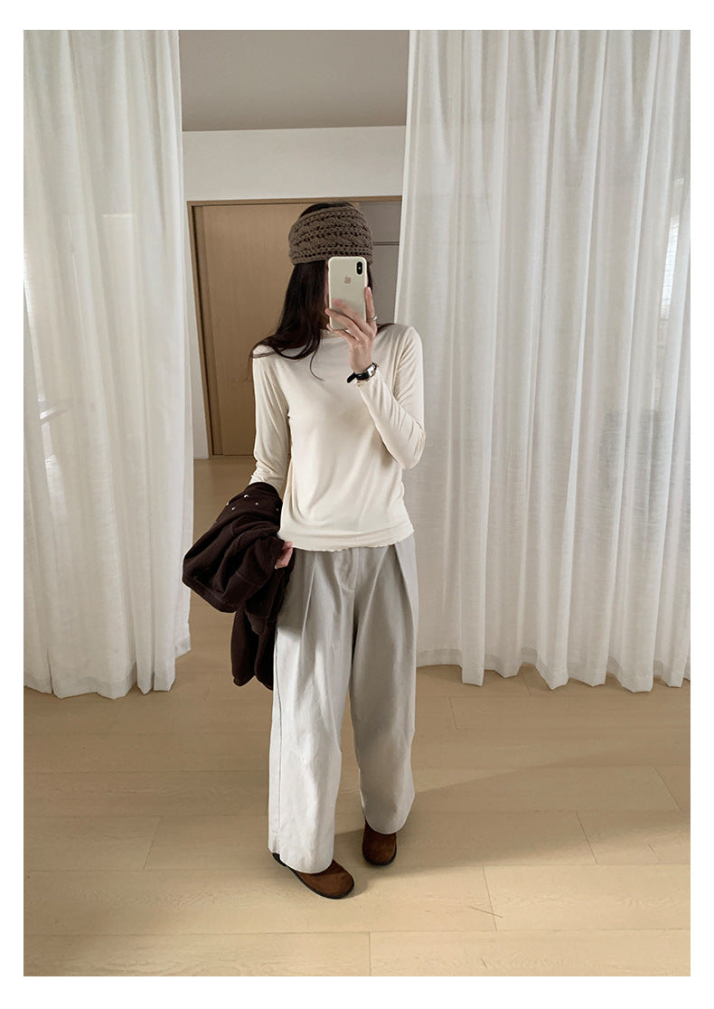 【H568】實拍基礎款木耳邊半高領純色打底衫251021