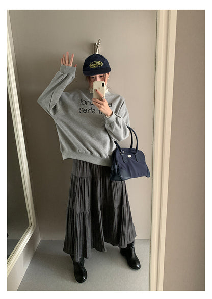 【H5476】實拍秋冬質感簡約細摺鬆緊腰a字傘裙251109