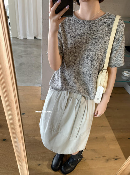 【LR991371】實拍imiss高級感氣質！高級感混雜色圓領短袖針織衫260305