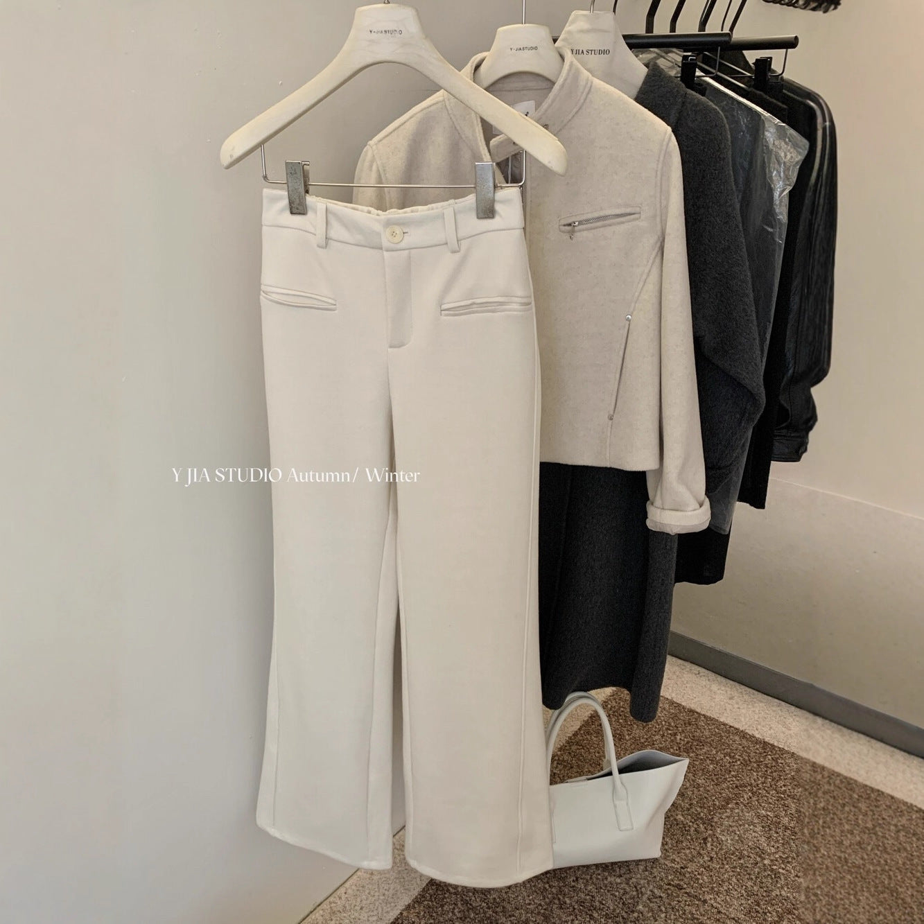 【LY9588】實拍Y.JIA 簡約毛呢加絨加厚微喇休閒褲251208
