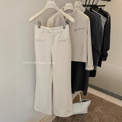 【LY9588】實拍Y.JIA 簡約毛呢加絨加厚微喇休閒褲251208