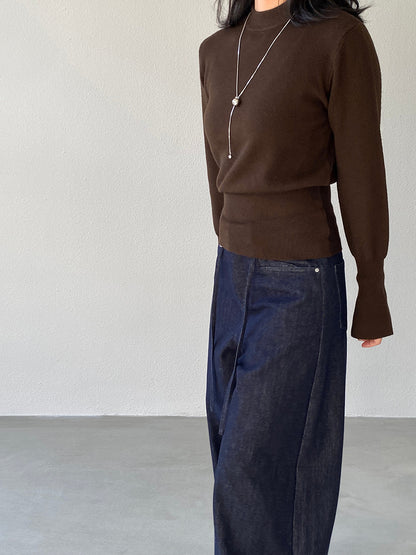 【cimz3012】實拍韓系氣質半高領喇叭袖收腰針織衫251201