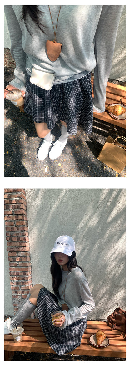 【H5171】實拍夏季休閒復古鬆緊腰格紋A字裙250407
