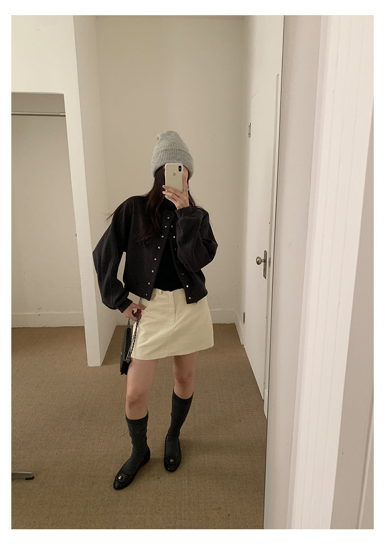 【H562】實拍秋冬S~XL必備復古高腰燈芯絨A字裙251021