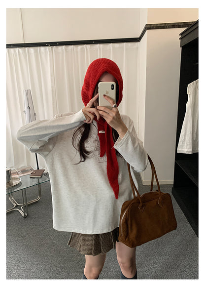 【H5486】實拍磨毛小熊印花長袖T恤251109