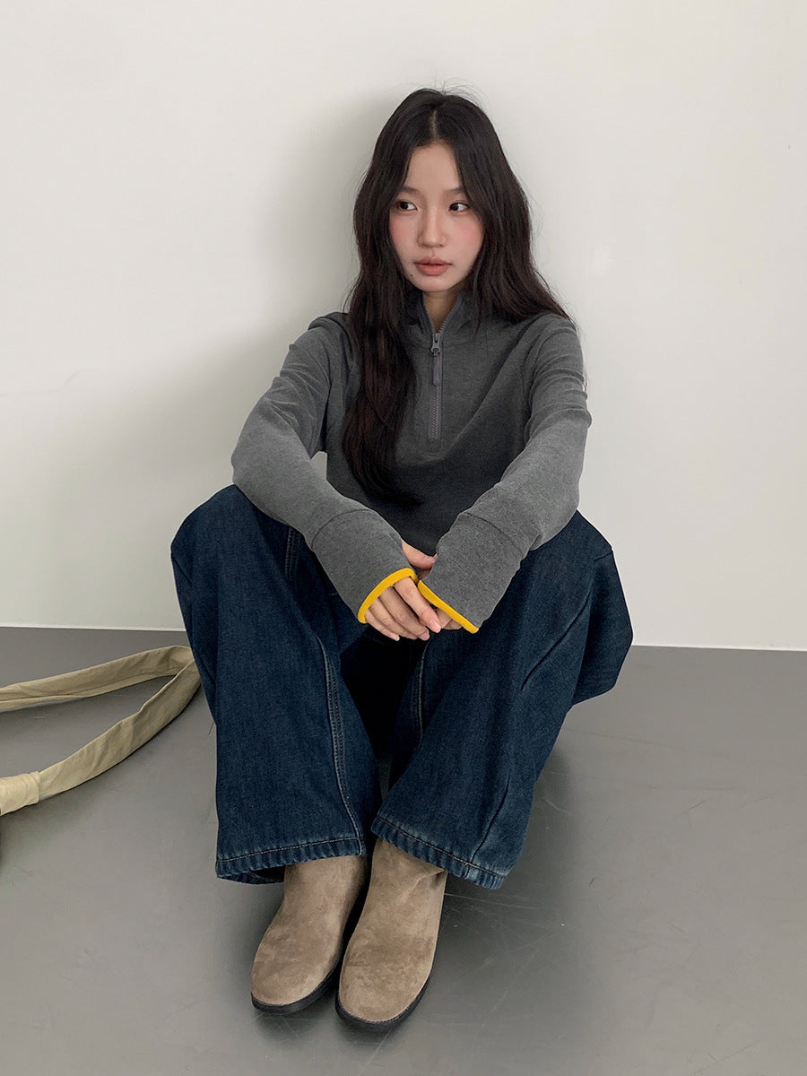 【LD11023】實拍S~XL顯瘦加絨加厚高腰寬鬆彎刀牛仔褲＋腰帶251124