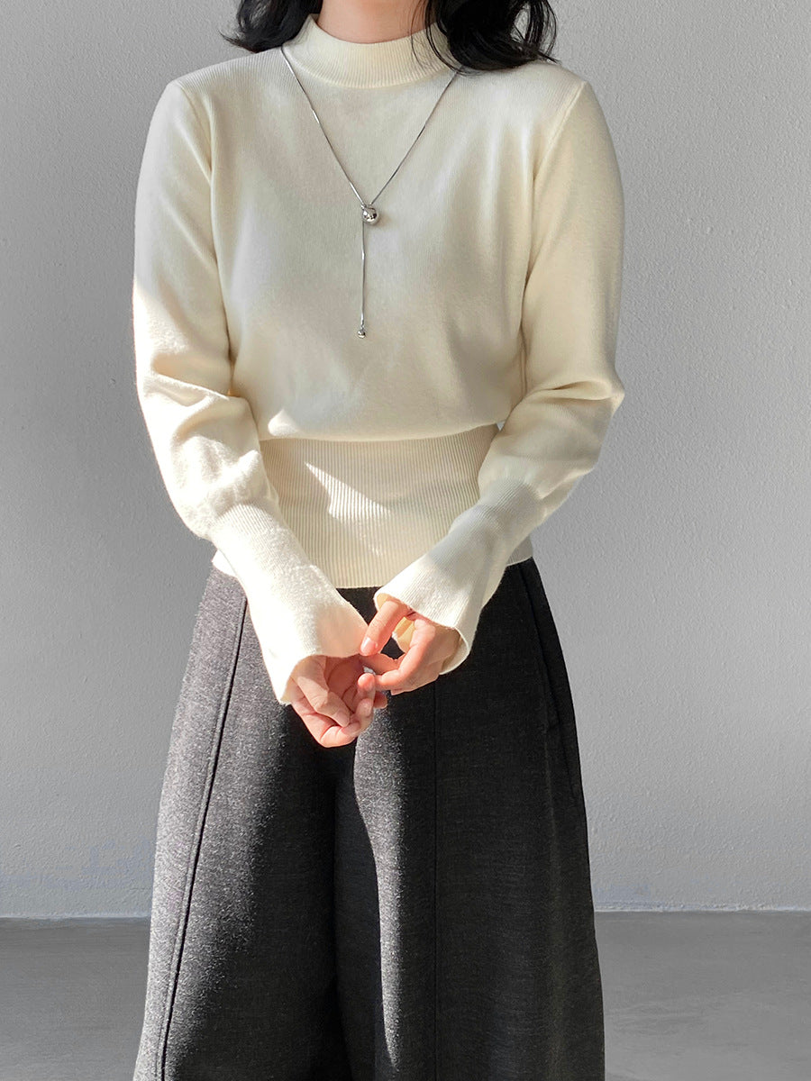 【cimz3012】實拍韓系氣質半高領喇叭袖收腰針織衫251201