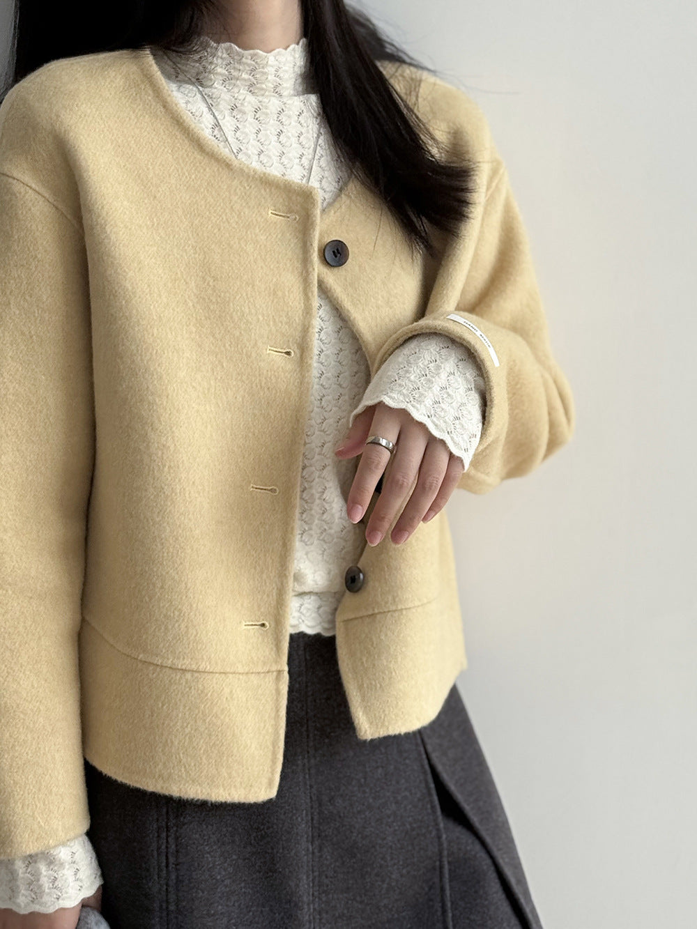 【Y8522】實拍高單氣質簡約綿羊毛呢外套（棉羊毛52%)251106