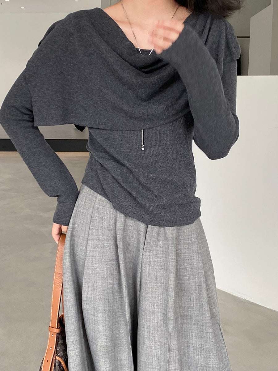 【cim396】實拍慵懶蕩領假2件披肩針織毛衣251030