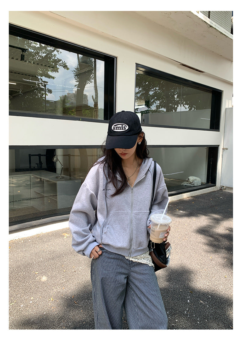 【H5408】實拍早秋休閒刺繡連帽衞衣250909