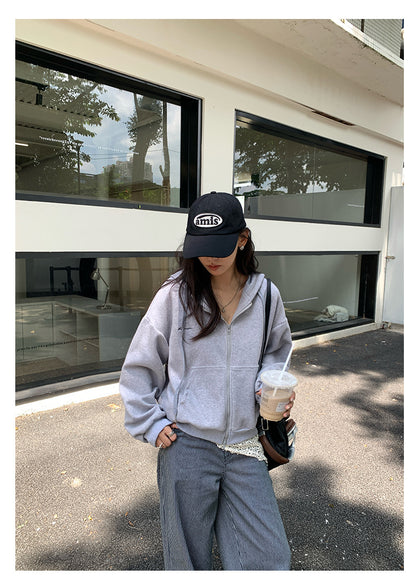 【H5408】實拍早秋休閒刺繡連帽衞衣250909