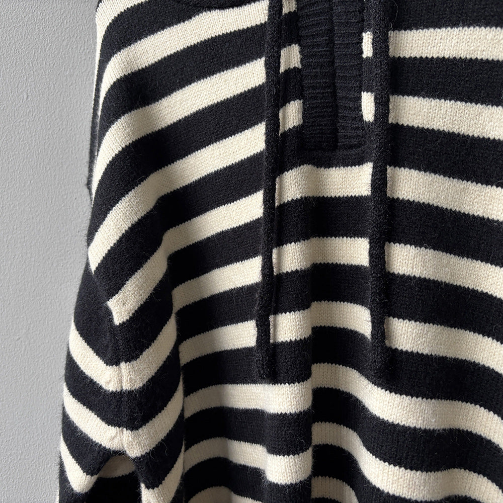 【Y899】實拍冬季條紋針織連帽毛衣251106