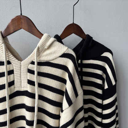 【Y899】實拍冬季條紋針織連帽毛衣251106