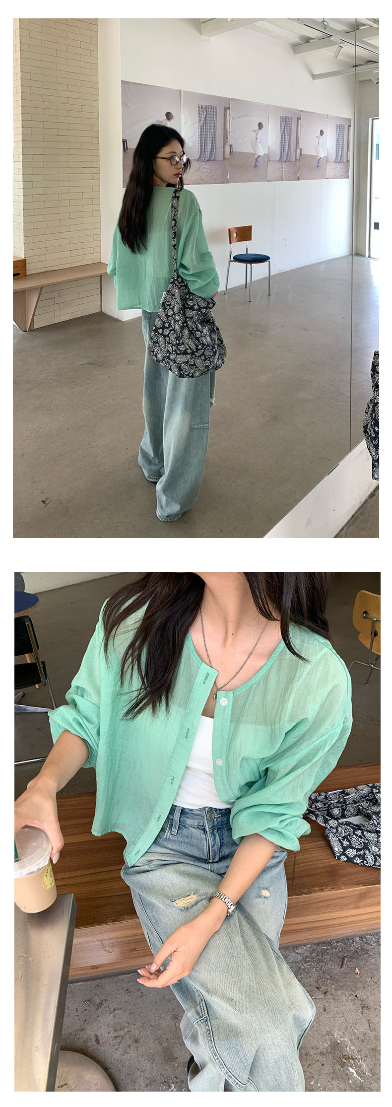 【H5275】實拍夏日簡約棒球款肌理紋防曬罩衫250520