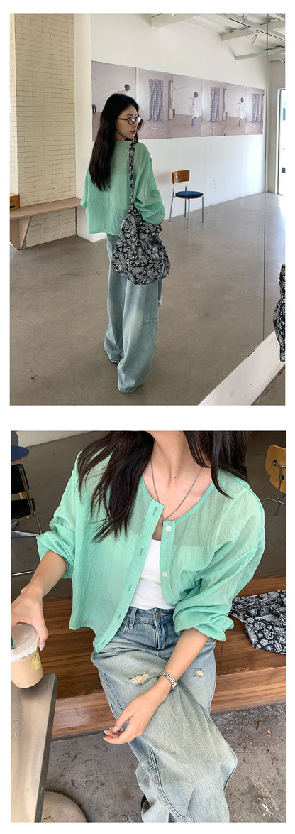【H5275】實拍夏日簡約棒球款肌理紋防曬罩衫250520