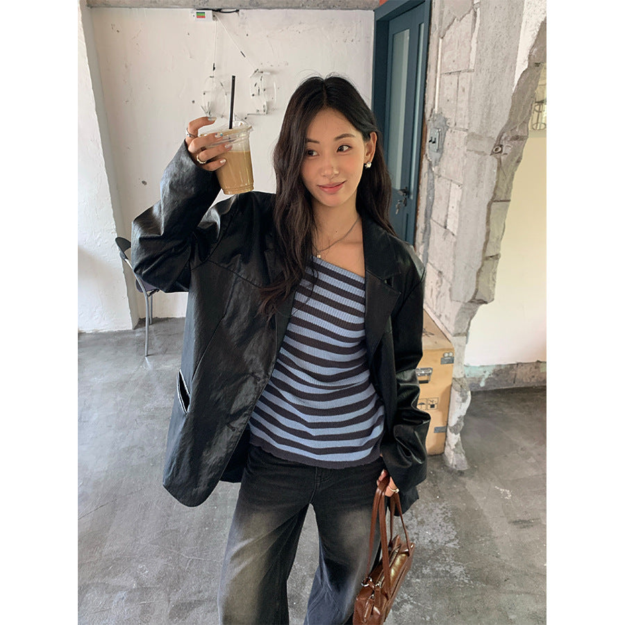 【H5399】實拍韓系簡約氣質一字領露肩針織衫250902